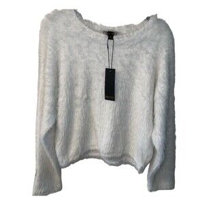 Truth By Republic Sweater Womens L Faux Fur Eyelash Cropped White Fuzzy Cozy New